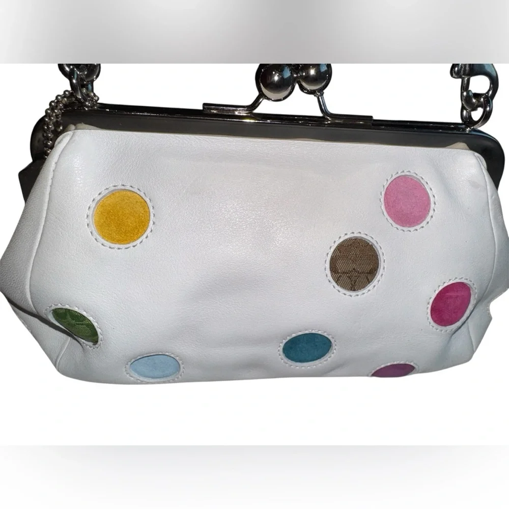 COACH SPECIAL EDITION MULTICOLORED POLKA DOT KISSLOCK FRAME SATCHEL BAG #3679 - Picture 8 of 11